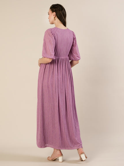 Maternity Lurex Stripe Purple Maxi Dress