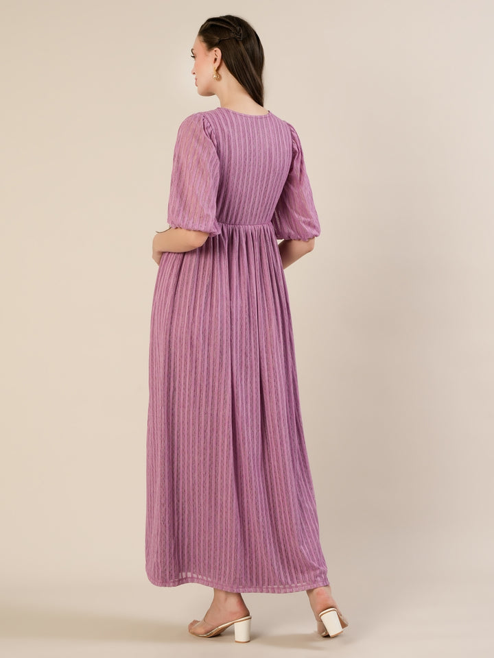 Maternity Lurex Stripe Purple Maxi Dress