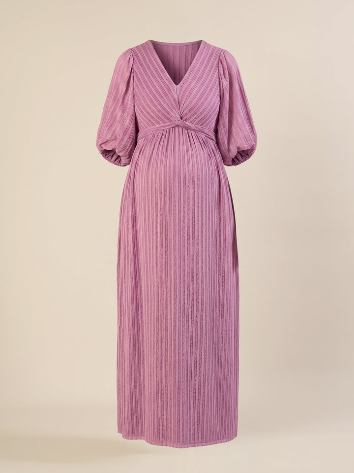 Maternity Lurex Stripe Purple Maxi Dress