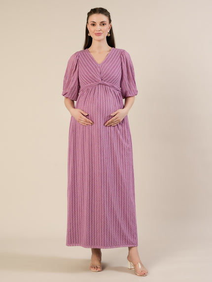Maternity Lurex Stripe Purple Maxi Dress