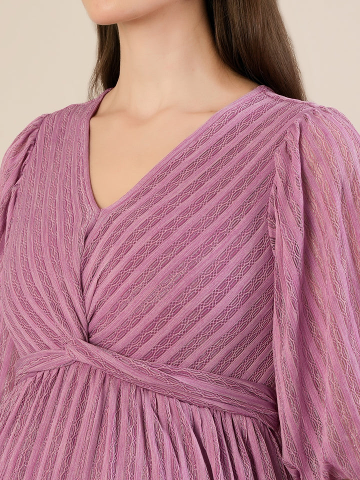 Maternity Lurex Stripe Purple Maxi Dress