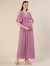 Maternity Lurex Stripe Purple Maxi Dress
