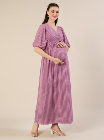 Maternity Lurex Stripe Purple Maxi Dress