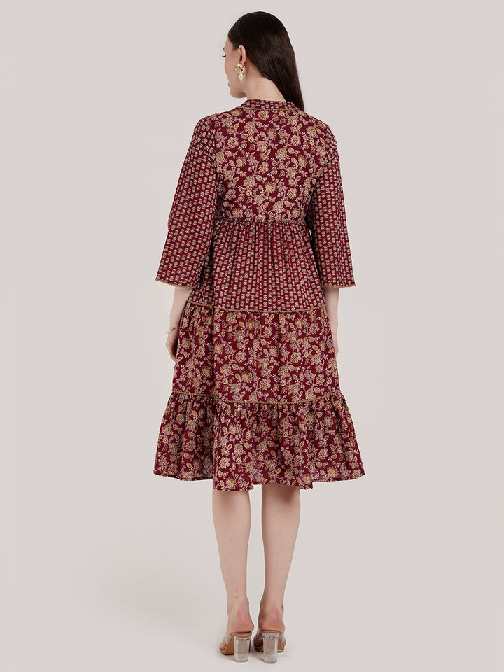Maternity Maroon Floral Dress