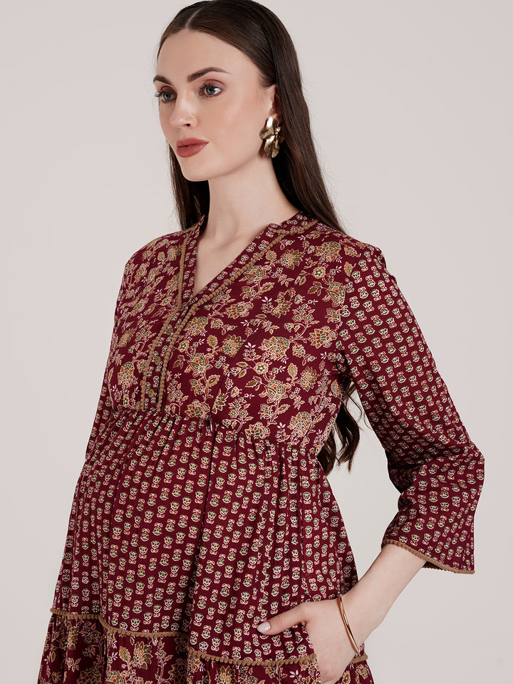 Maternity Maroon Floral Dress