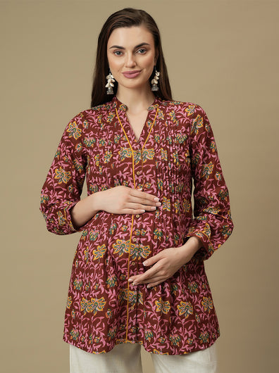 Maternity Maroon Short Kurti Tunic Top