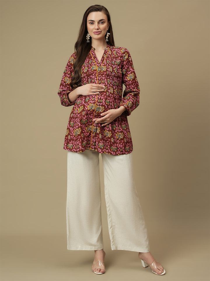Maternity Maroon Short Kurti Tunic Top