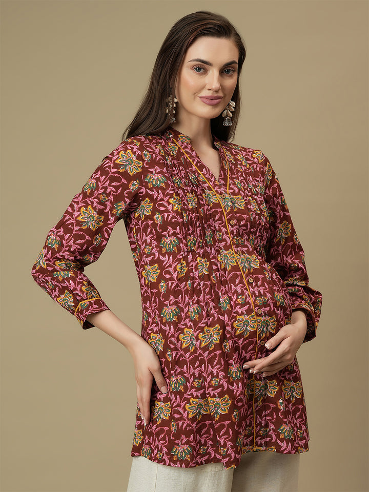 Maternity Maroon Short Kurti Tunic Top