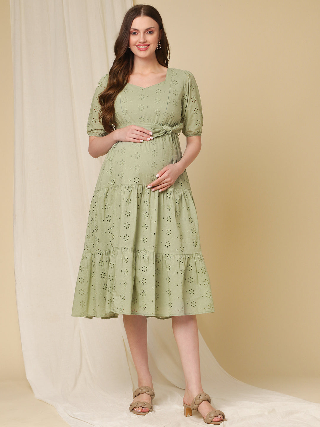 Cotton Motherhood Nursing Gown Maternity Mint Green Cotton Dress