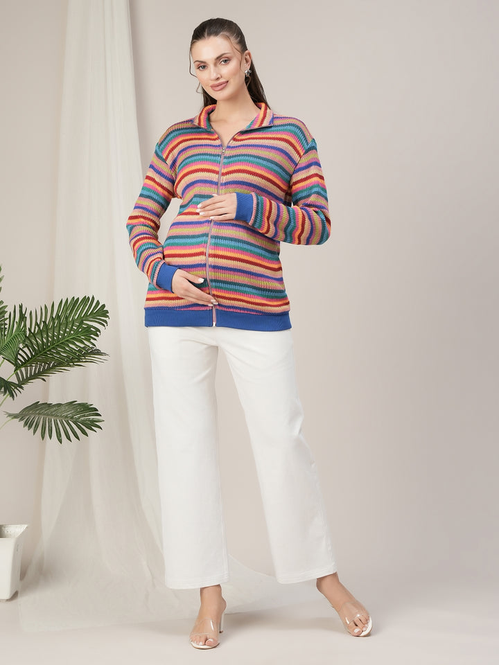 Winter Maternity Multicolor Striped Sweater