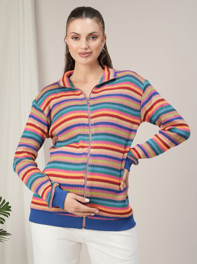 Winter Maternity Multicolor Striped Sweater