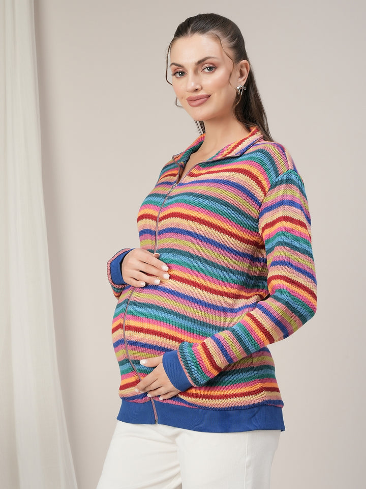 Winter Maternity Multicolor Striped Sweater