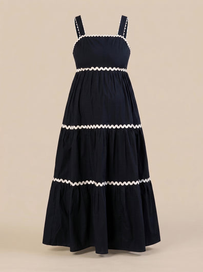 Maternity Navy Blue A-Line Sleeveless Long Dress