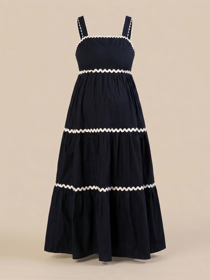 Maternity Navy Blue A-Line Sleeveless Long Dress
