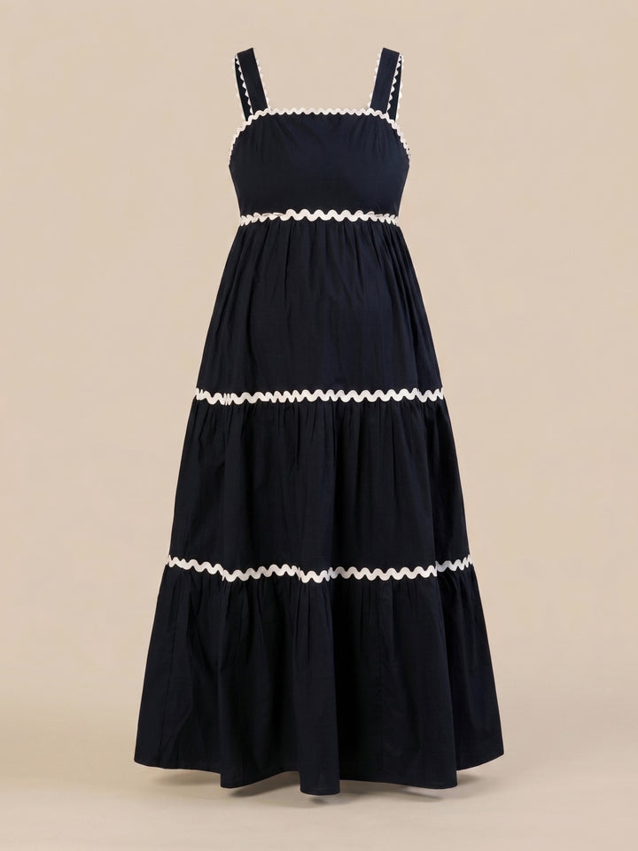 Maternity Navy Blue A-Line Sleeveless Long Dress