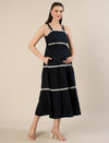 Maternity Navy Blue A-Line Sleeveless Long Dress