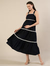 Maternity Navy Blue A-Line Sleeveless Long Dress