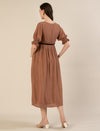 Maternity & Nursing Brown Button-Front Belted Cotton Midi Dress