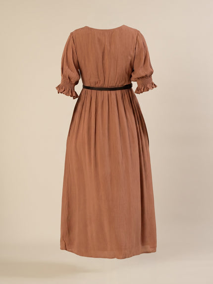 Maternity & Nursing Brown Button-Front Belted Cotton Midi Dress