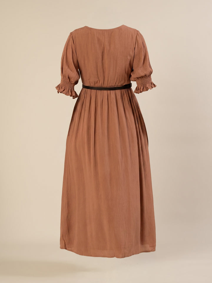 Maternity & Nursing Brown Button-Front Belted Cotton Midi Dress