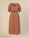 Maternity & Nursing Brown Button-Front Belted Cotton Midi Dress