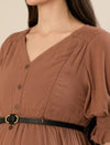 Maternity & Nursing Brown Button-Front Belted Cotton Midi Dress