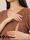 Maternity & Nursing Brown Button-Front Belted Cotton Midi Dress