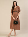 Maternity & Nursing Brown Button-Front Belted Cotton Midi Dress