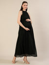 Maternity & Nursing Chiffon Black Halter Maxi Dress
