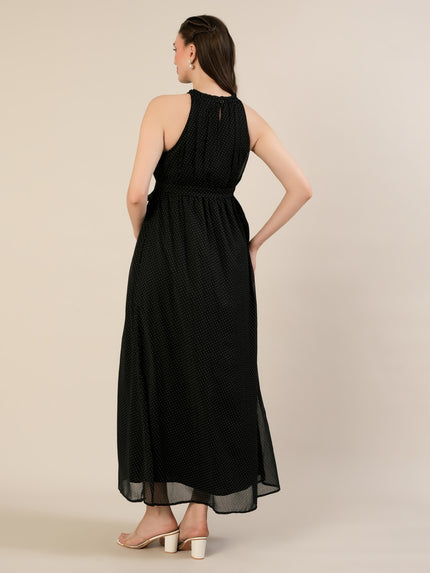 Maternity & Nursing Chiffon Black Halter Maxi Dress