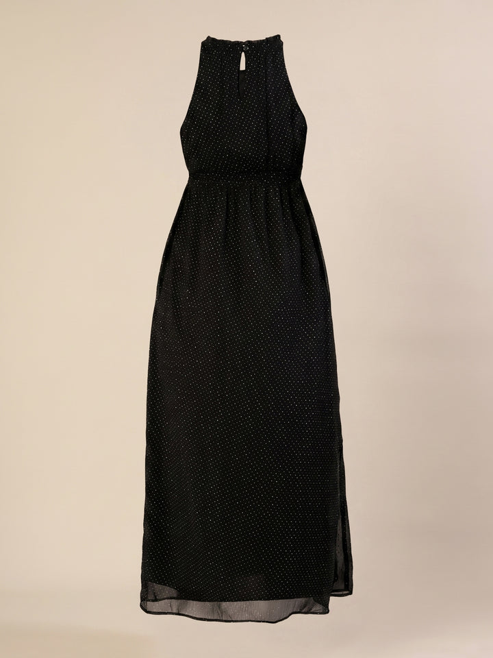 Maternity & Nursing Chiffon Black Halter Maxi Dress