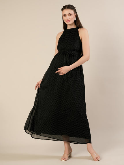 Maternity & Nursing Chiffon Black Halter Maxi Dress