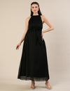 Maternity & Nursing Chiffon Black Halter Maxi Dress