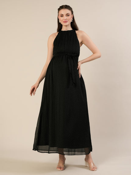 Maternity & Nursing Chiffon Black Halter Maxi Dress