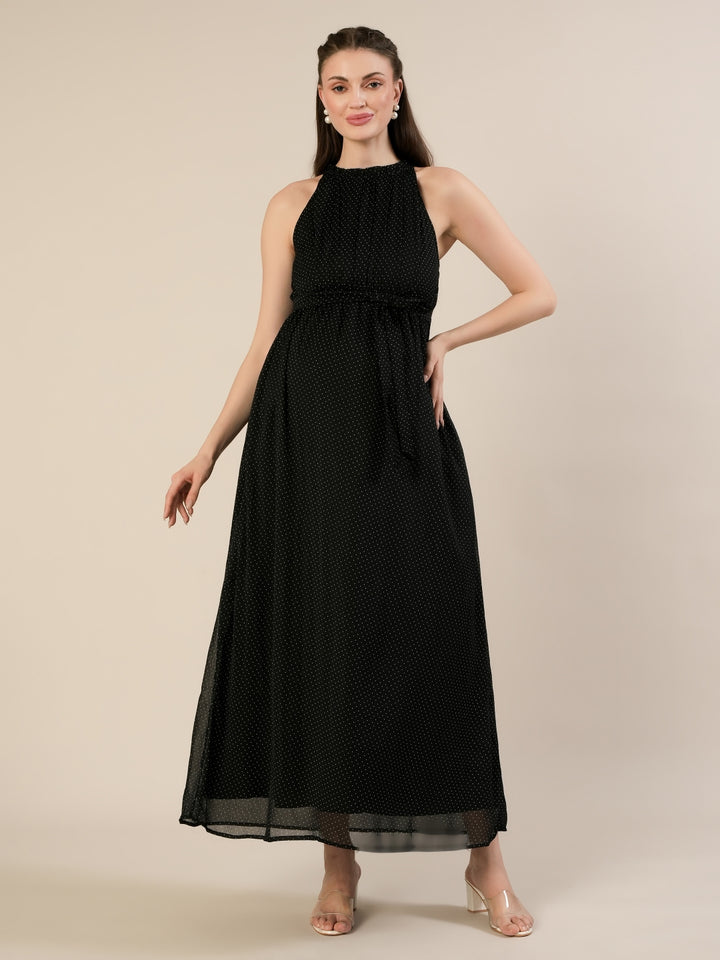 Maternity & Nursing Chiffon Black Halter Maxi Dress