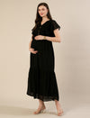 Maternity & Nursing Chiffon Dobby Black Maxi Dress