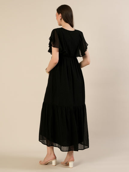 Maternity & Nursing Chiffon Dobby Black Maxi Dress