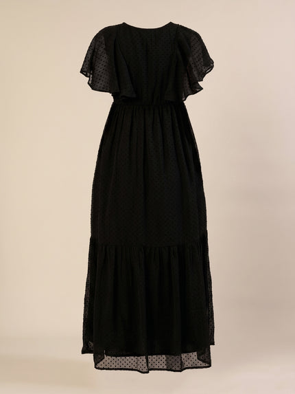Maternity & Nursing Chiffon Dobby Black Maxi Dress