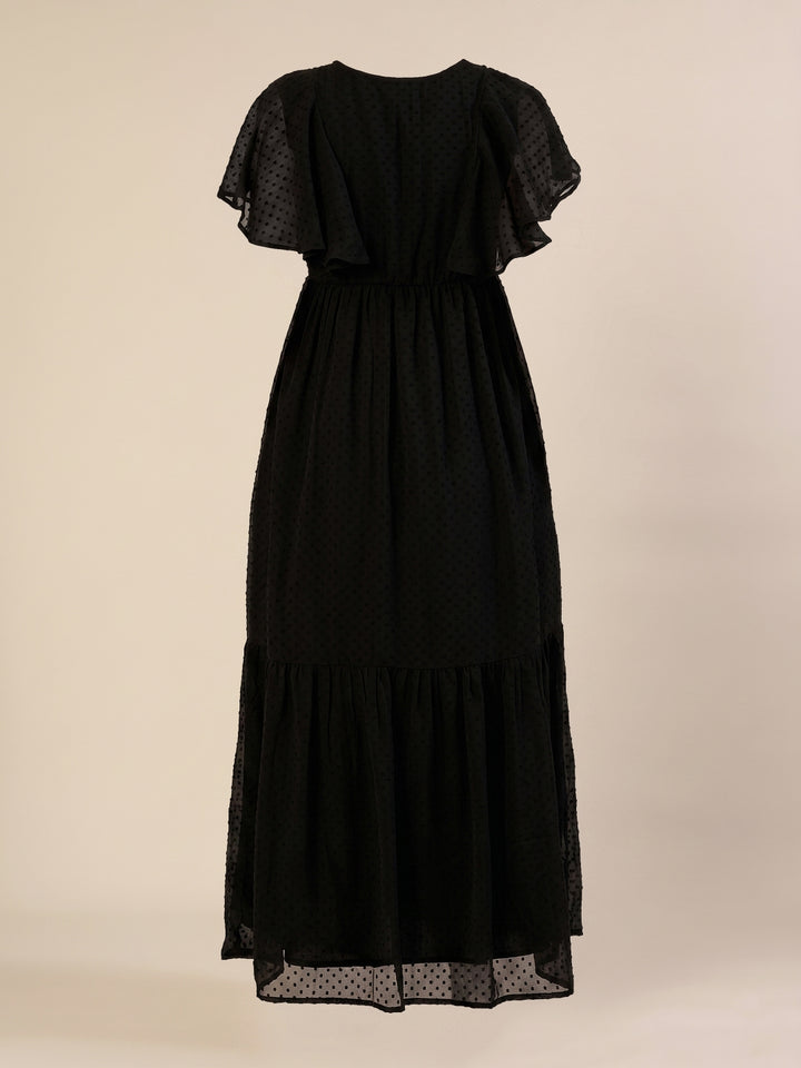 Maternity & Nursing Chiffon Dobby Black Maxi Dress