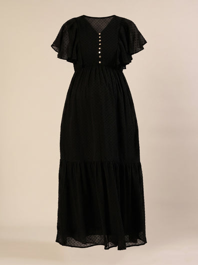 Maternity & Nursing Chiffon Dobby Black Maxi Dress
