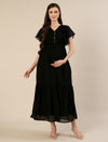 Maternity & Nursing Chiffon Dobby Black Maxi Dress