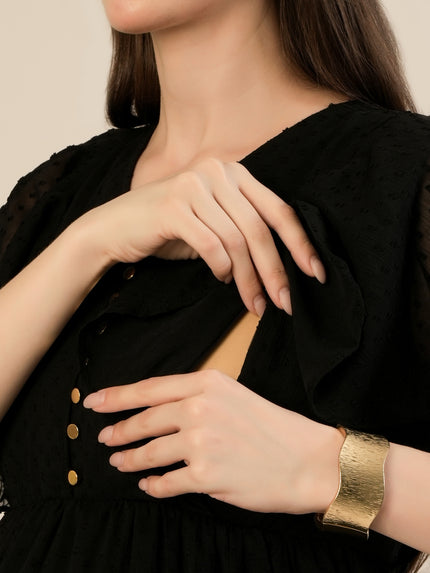Maternity & Nursing Chiffon Dobby Black Maxi Dress