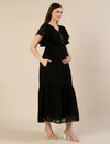 Maternity & Nursing Chiffon Dobby Black Maxi Dress