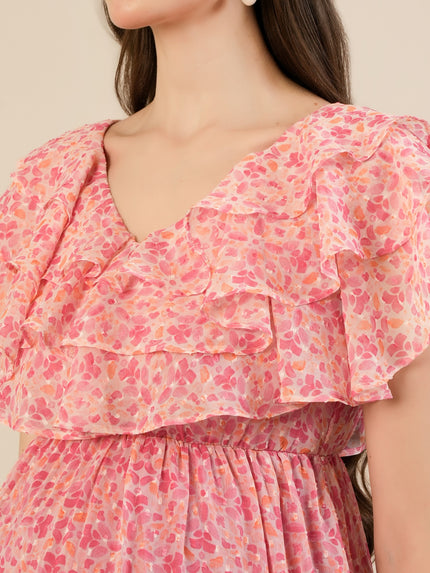 Maternity & Nursing Pink Floral Ruffle A-Line Maxi Dress