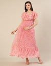 Maternity & Nursing Pink Floral Ruffle A-Line Maxi Dress
