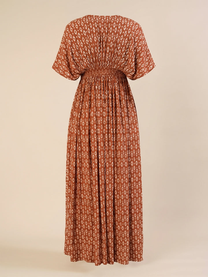 Maternity & Nursing Brown Cotton Crinkle Kaftan Maxi Dress