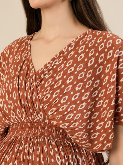 Maternity & Nursing Brown Cotton Crinkle Kaftan Maxi Dress