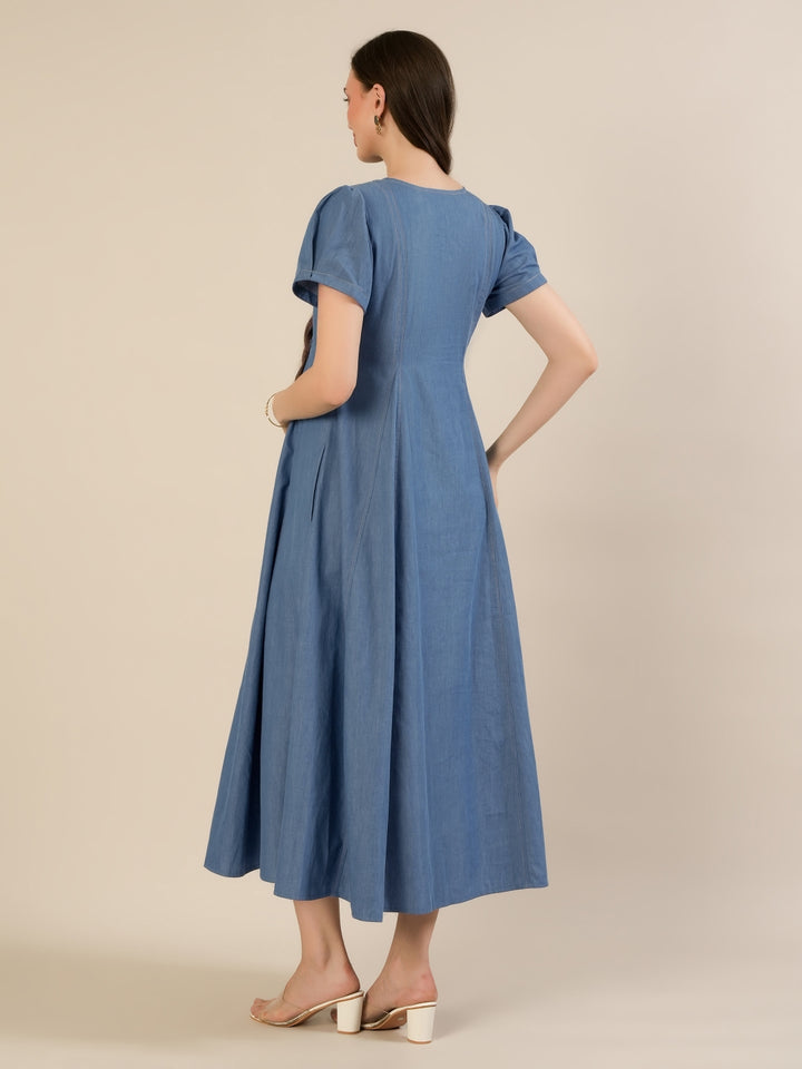 Maternity & Nursing Blue Denim Button-Front Midi Dress