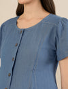 Maternity & Nursing Blue Denim Button-Front Midi Dress