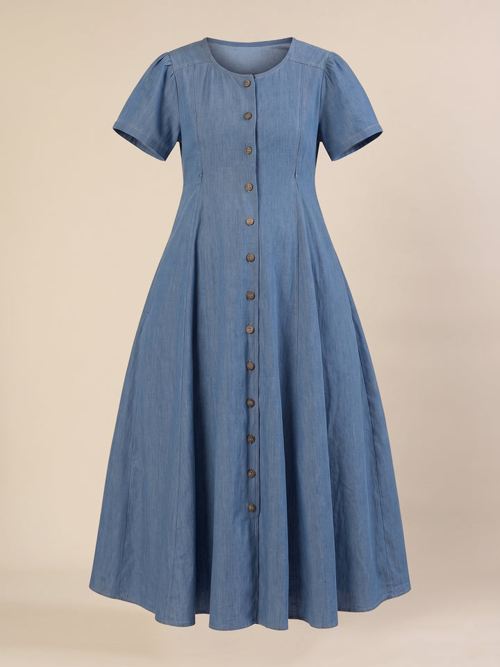 Maternity & Nursing Blue Denim Button-Front Midi Dress